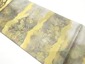 引箔　山並に菊・唐草模様織り出し　袋帯